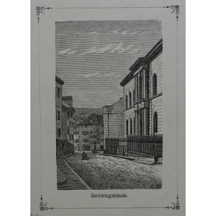 Gravure "Gerichtsgebäude" Bâle  sur Moinat SA  - Antiquités décoration -  Gravures, Lithos