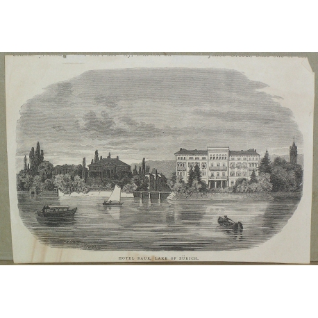 Gravure "Hotel Baur, Lake of Zürich"  sur Moinat SA  - Antiquités décoration -  Gravures, Lithos