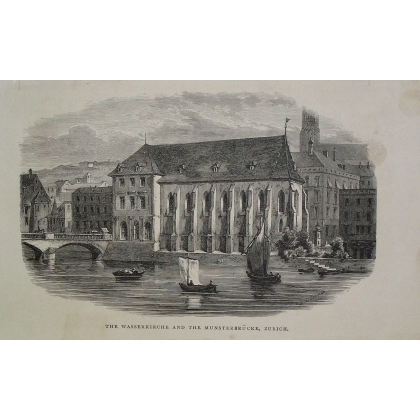Gravure "The Wasserkirche and the  sur Moinat SA  - Antiquités décoration -  Gravures, Lithos