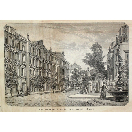 Gravure "The Banhofstrasse, Zürich" de  sur Moinat SA  - Antiquités décoration -  Gravures, Lithos