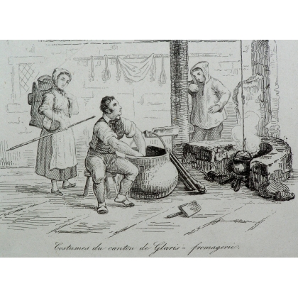Gravure "Costumes de Glarus"  sur Moinat SA  - Antiquités décoration -  Gravures, Lithos