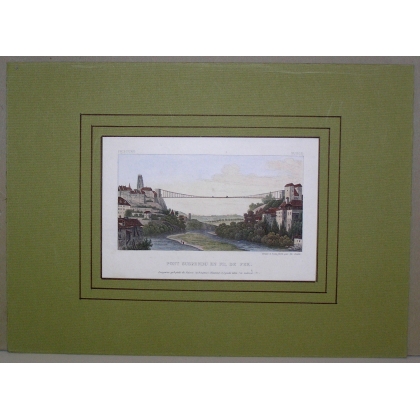 Gravure "Pont suspendu en fil de fer"  sur Moinat SA  - Antiquités décoration -  Gravures, Lithos