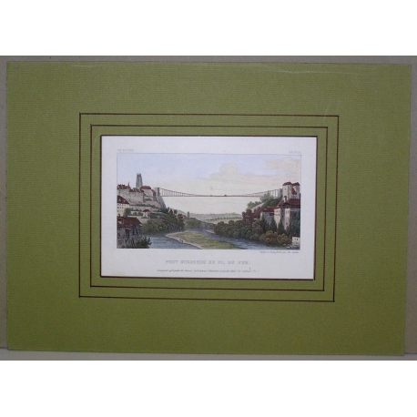 Gravure "Pont suspendu en fil de fer"  sur Moinat SA  - Antiquités décoration -  Gravures, Lithos