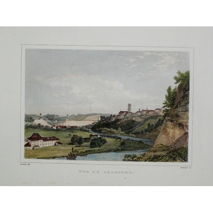 Gravure "Vue de Fribourg" de GIRARD  sur Moinat SA  - Antiquités décoration -  Gravures, Lithos