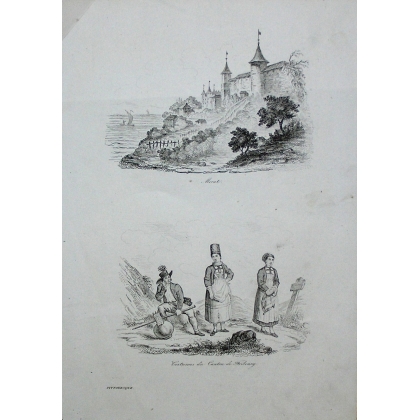 Gravure \"Morat et Costumes du Canton de Fribourg\"