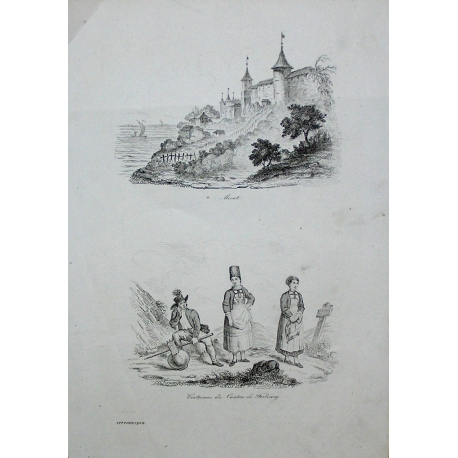 Gravure \"Morat et Costumes du Canton de Fribourg\"