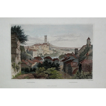 Farbiger Stich „Freiburg“ von WINKLER bei Moinat SA – Antiquitäten und Dekoration – Stiche, Lithografien