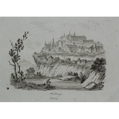 Gravure "Fribourg"  sur Moinat SA  - Antiquités décoration -  Gravures, Lithos
