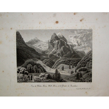 Stich „Blick auf das Wetter-Horn, Well-Horn“ von Moinat SA – Antiquitäten und Dekorationsgegenstände – Stiche, Lithografien