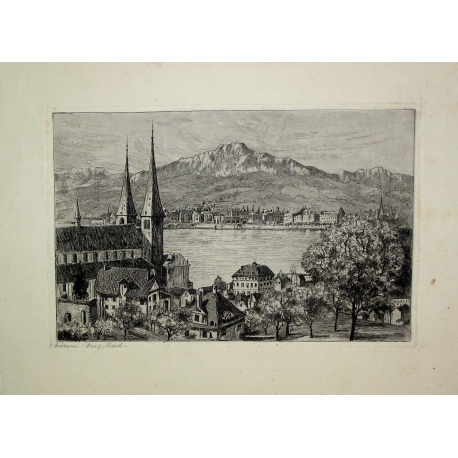 Engraving ‘Luzern’ by Moinat SA – Antiques and decorative items – Engravings, lithographs