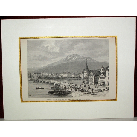 Engraving: ‘Lucerne: The New Bridge’ by Moinat SA – Antiques and decorative items – Engravings, lithographs