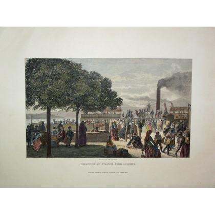 Gravure "Departure of steamer from  sur Moinat SA  - Antiquités décoration -  Gravures, Lithos