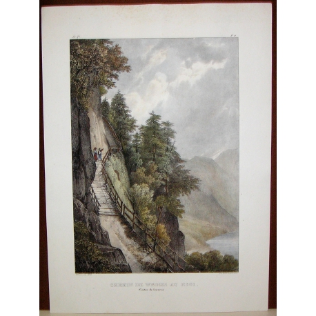 Gravure "Chemin de Weggis au Riggi" de  sur Moinat SA  - Antiquités décoration -  Gravures, Lithos