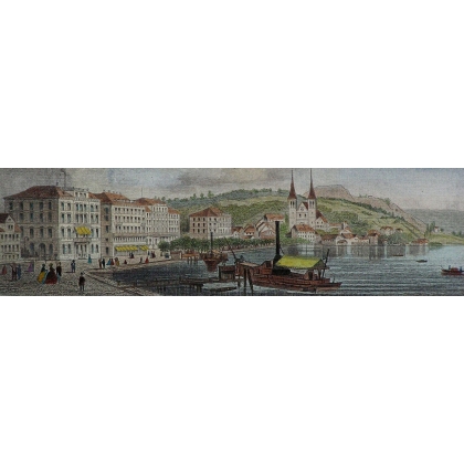 Gravure "Lucerne (Quai du Schweizerhof)"  sur Moinat SA  - Antiquités décoration -  Gravures, Lithos