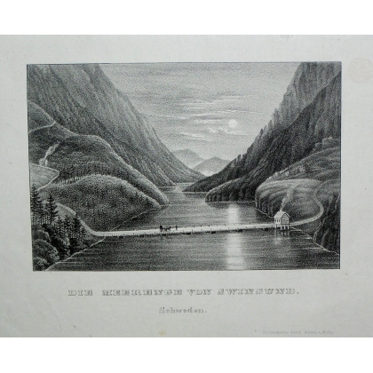 Gravure "Die Meerenge von Siwinsund,  sur Moinat SA  - Antiquités décoration -  Gravures, Lithos