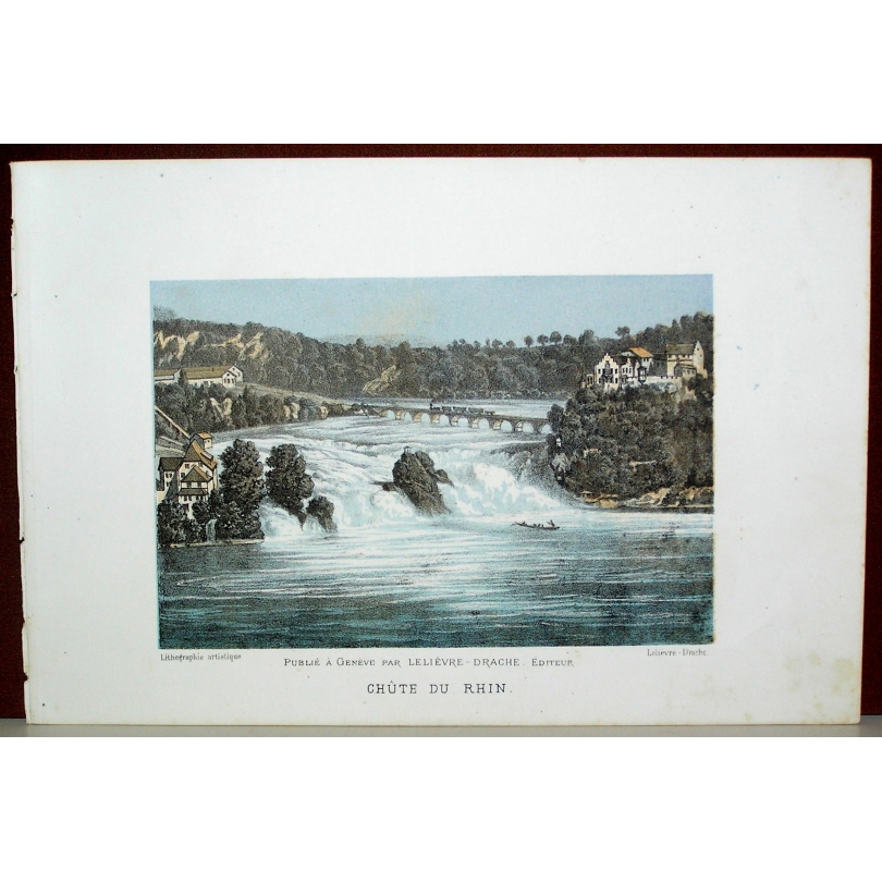 Gravure coloriée "Chûte du Rhin" de