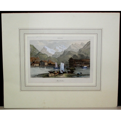 Gravure "Interlaken"  sur Moinat SA  - Antiquités décoration -  Gravures, Lithos