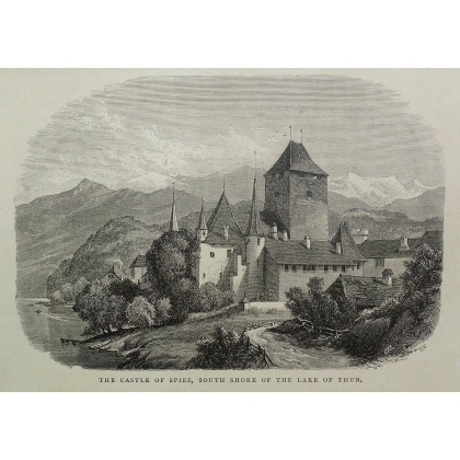 Gravure "The castle of Spiez, south  sur Moinat SA  - Antiquités décoration -  Gravures, Lithos