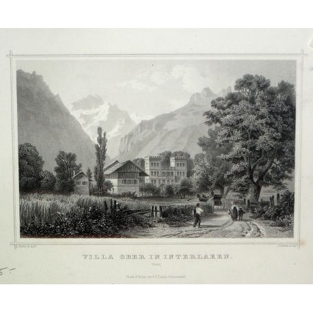 Gravure "Villa Ober in Interlaken" de  sur Moinat SA  - Antiquités décoration -  Gravures, Lithos