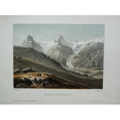 Gravure coloriée "Glaciers du  sur Moinat SA  - Antiquités décoration -  Gravures, Lithos