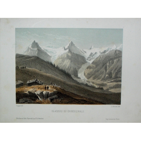 Gravure coloriée "Glaciers du  sur Moinat SA  - Antiquités décoration -  Gravures, Lithos