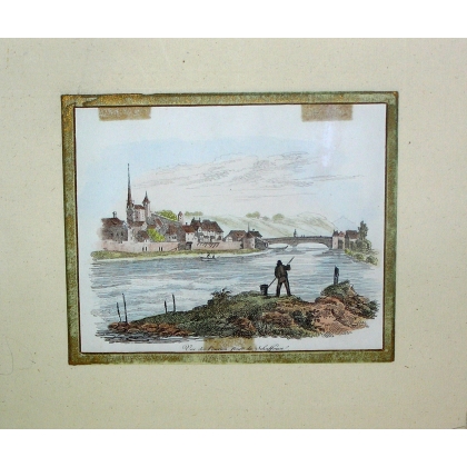 Gravure coloriée "Vue de l'ancien pont  sur Moinat SA  - Antiquités décoration -  Gravures, Lithos
