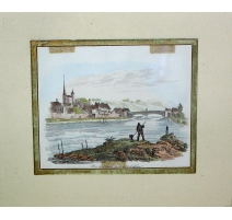 Gravure coloriée Vue de l'ancien pont