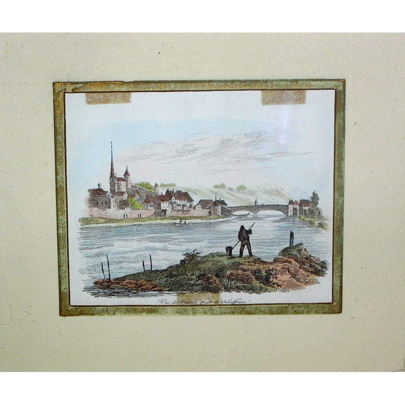 Gravure coloriée Vue de l'ancien pont