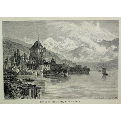 Gravure "Castle of Oberhofen, Lake of  sur Moinat SA  - Antiquités décoration -  Gravures, Lithos
