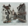 Gravure aquarellée "Vue de Schaffouse"  sur Moinat SA  - Antiquités décoration -  Gravures, Lithos
