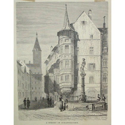 Gravure "A street in Schaffhausen"  sur Moinat SA  - Antiquités décoration -  Gravures, Lithos