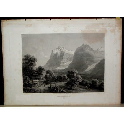 Gravure "Grindelwald" de HUBER  sur Moinat SA  - Antiquités décoration -  Gravures, Lithos