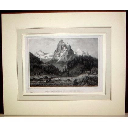 Gravure "Die Grindelalp bei  sur Moinat SA  - Antiquités décoration -  Gravures, Lithos