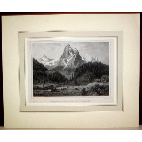 Gravure "Die Grindelalp bei  sur Moinat SA  - Antiquités décoration -  Gravures, Lithos