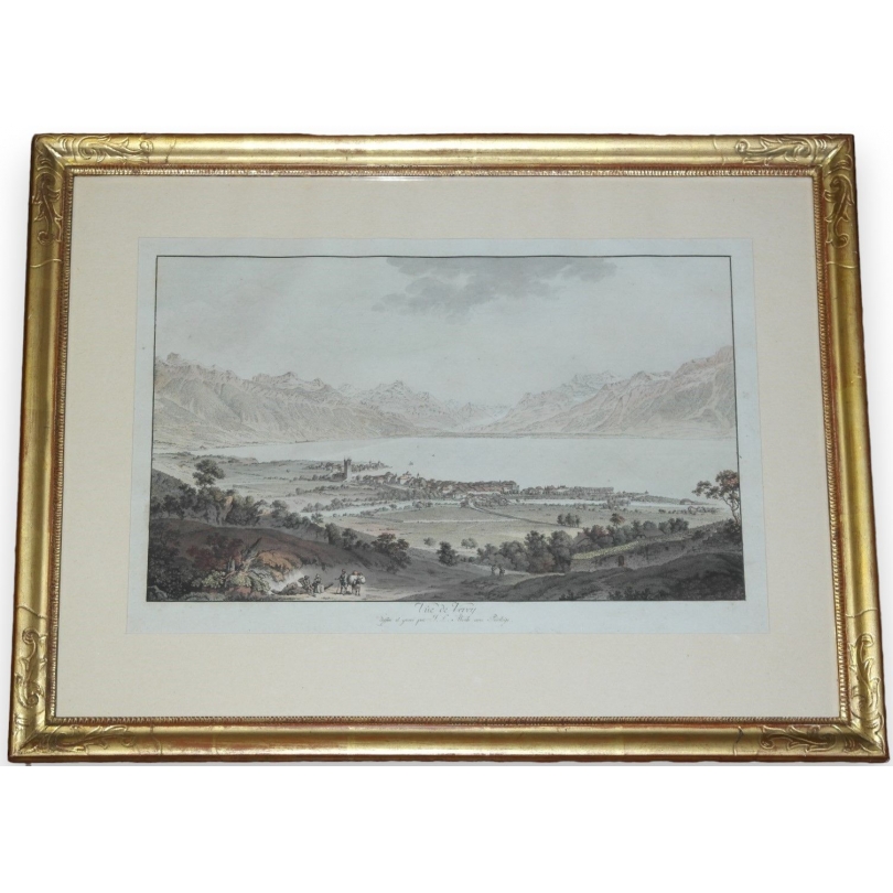 Gravure "Vue de Vevey" par ABERLI.