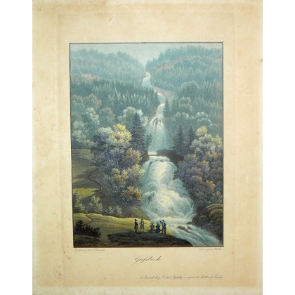 Coloured engraving ‘Giessbach’ by CORRODI, published by Moinat SA – Antiques and decorative items – Engravings, lithographs