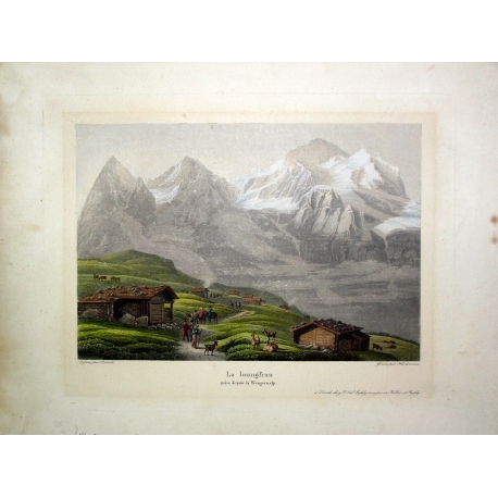 Coloured engraving ‘The Jungfrau as seen from Moinat SA’ – Antiques and decorative items – Engravings, lithographs