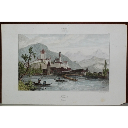 Kolorierter Stich „Thun“ von ROUARGUE auf Moinat SA – Antiquitäten und Dekoration – Stiche, Lithografien