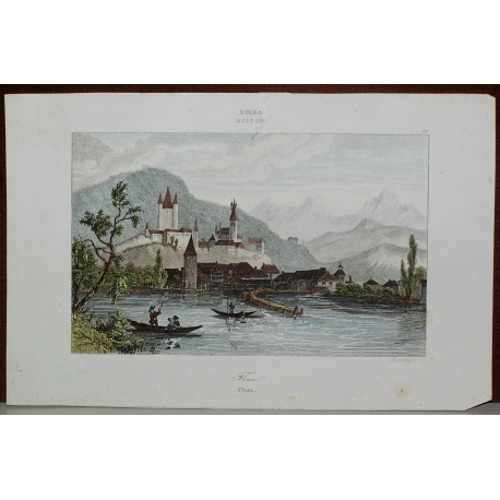 Kolorierter Stich „Thun“ von ROUARGUE auf Moinat SA – Antiquitäten und Dekoration – Stiche, Lithografien