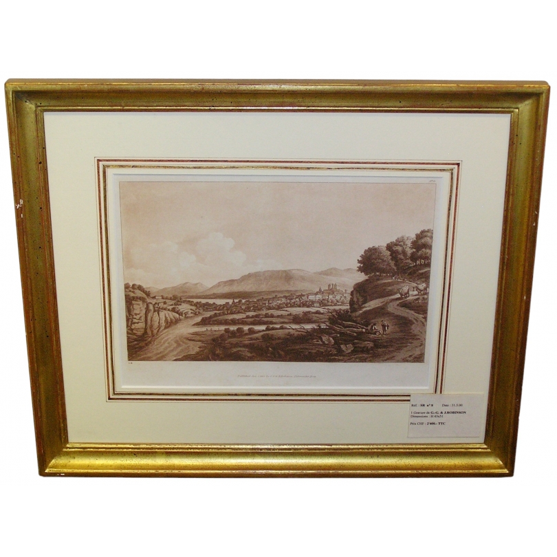 Sepia engraving ‘Geneva’ by DE BEAUMONT, on Moinat SA – Antiques and decorative items – Engravings, lithographs