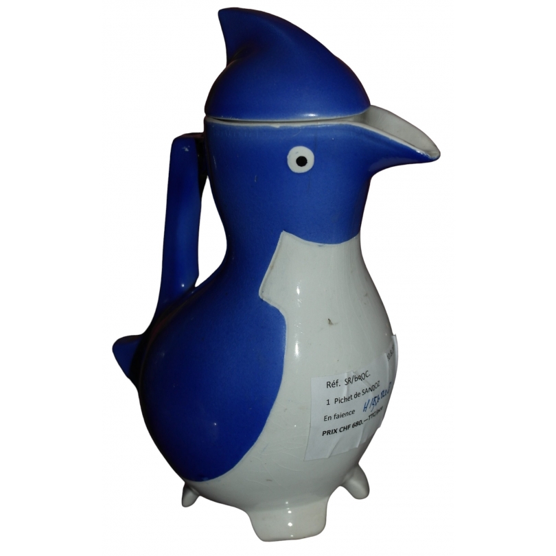 Pichet "Pingouin" bleu signé SANDOZ