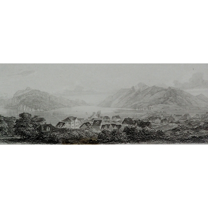 Engraving "Panorama vom Gütsch in Brunnen" by Moinat SA – Antiques and decorative items – Engravings, lithographs