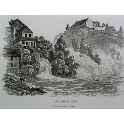Stich „Der Rheinfall und Bauern auf Moinat SA“ – Antiquitäten und Dekoration – Stiche, Lithografien