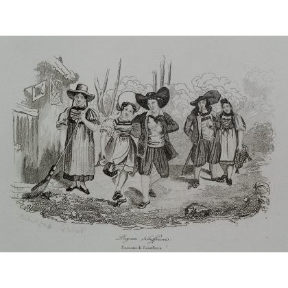 Stich „Der Rheinfall und Bauern auf Moinat SA“ – Antiquitäten und Dekoration – Stiche, Lithografien