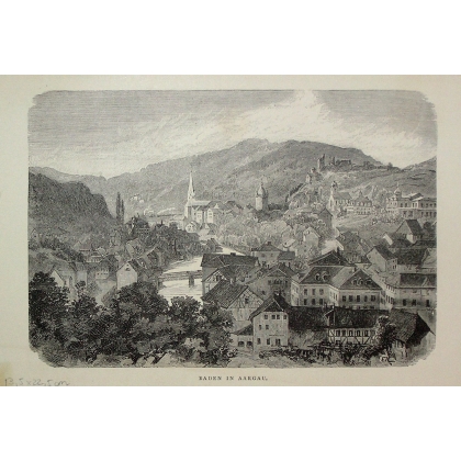 Engraving ‘Baden in Aargau’ by Moinat SA – Antiques and decorative items – Engravings, lithographs