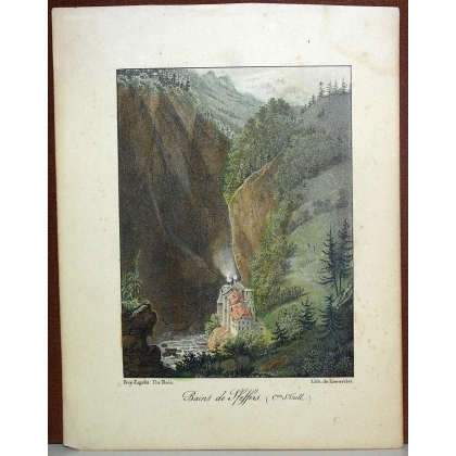 Coloured engraving "Bains de Paeffers" by Moinat SA – Antiques and decorative items – Engravings, lithographs