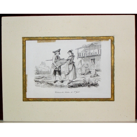 Engraving ‘Costumes of the Canton of St. Gallen’ by Moinat SA – Antiques and decorative items – Engravings, lithographs