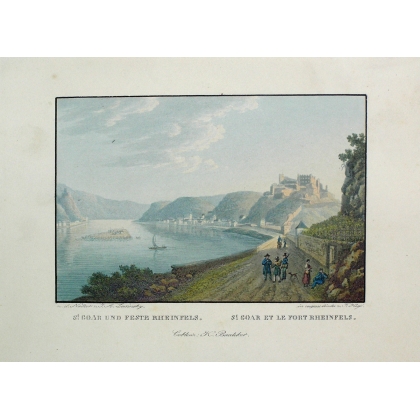 Wash print: ‘St. Goar and the fort’ by Moinat SA – Antiques and decorative items – Prints, lithographs