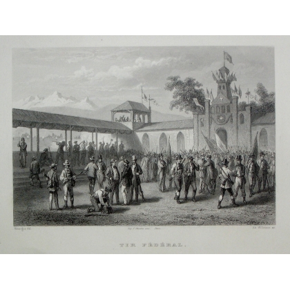 Engraving entitled "Tir Fédéral" by ROUARGUE on Moinat SA  - Antiques and decorative items -  Engravings, lithographs