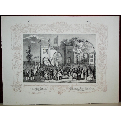 Engraving ‘Federal Shooting Competition, Basel 1844’ by Moinat SA – Antiques and decorative items – Engravings, lithographs